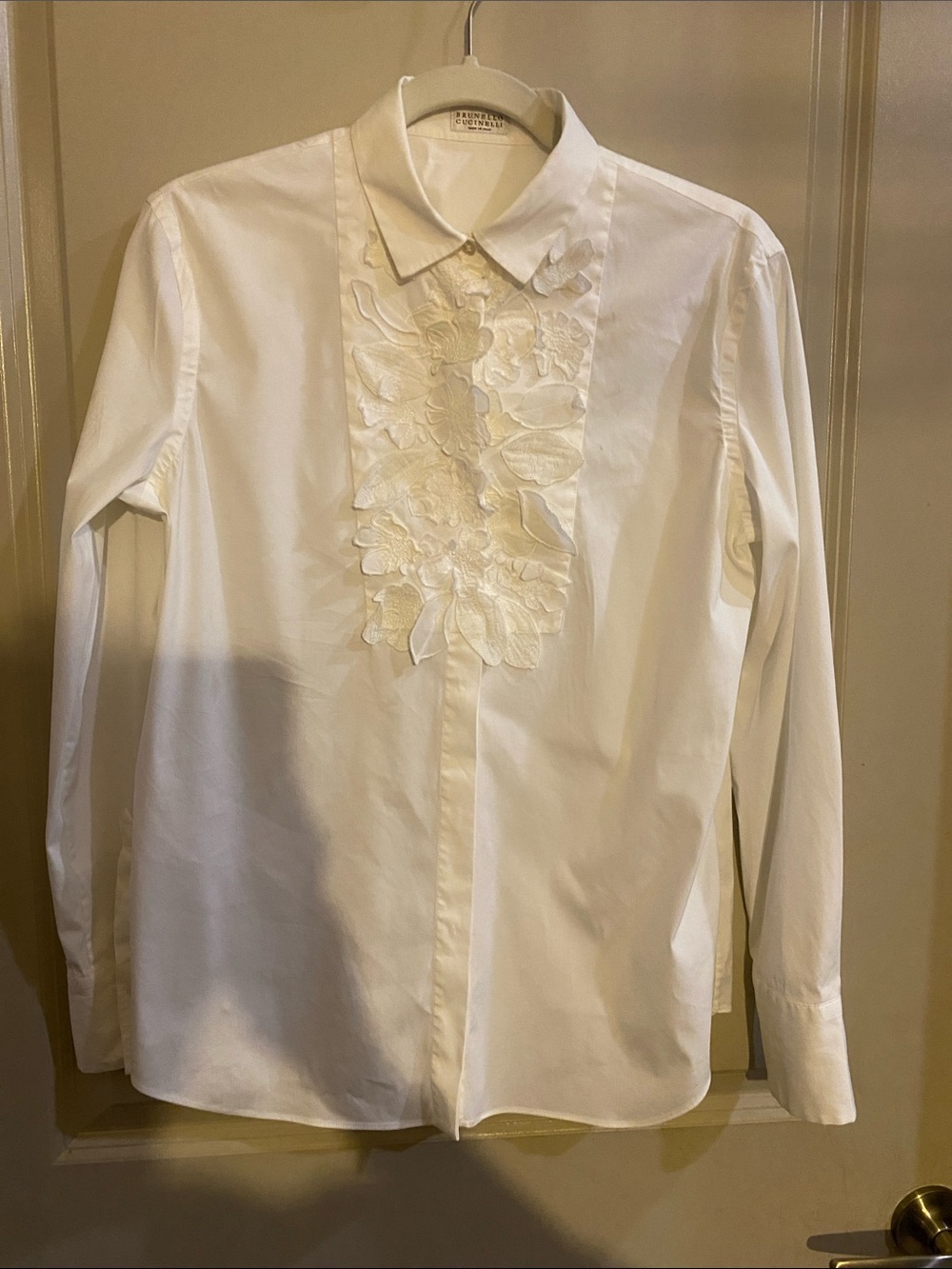 Brunello Cucinelli White Floral Appliqué Button-Up Shirt